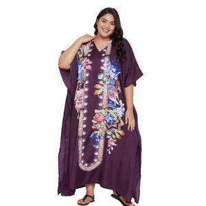 Gypsie Blu Women Plus Size Floral Print Kaftan Maxi Dress for Outing Party Gown